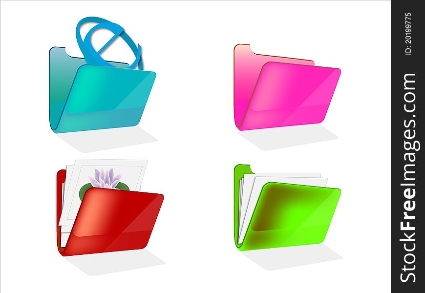 Colourful folder icons for with papers and icon