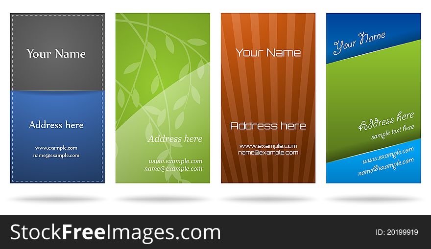 Set of four vertical business cards
