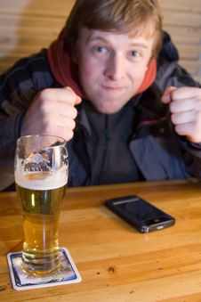 Fan With Beer And Palm-size PC Stock Image