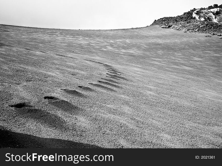 Imprints in the vulcanic sand, almost lunar landscape