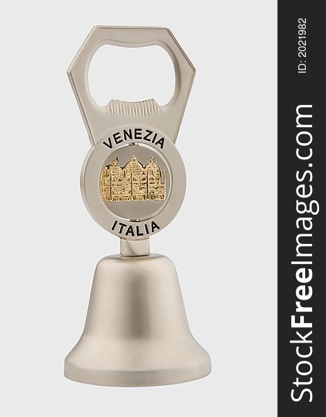 Venetian bottle cap opener with bell, isolated