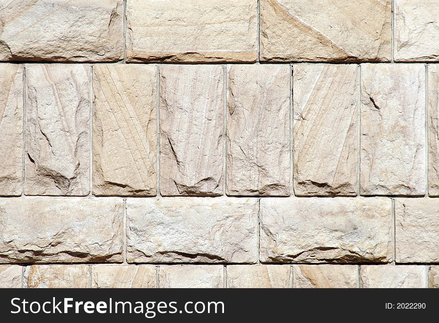Stone Texture, Large Bricks In A Brown, Beige Sandstone Wall, Background