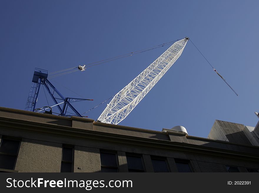 Urban City Construction With A Tall Tower Crane, Sydney, Australia