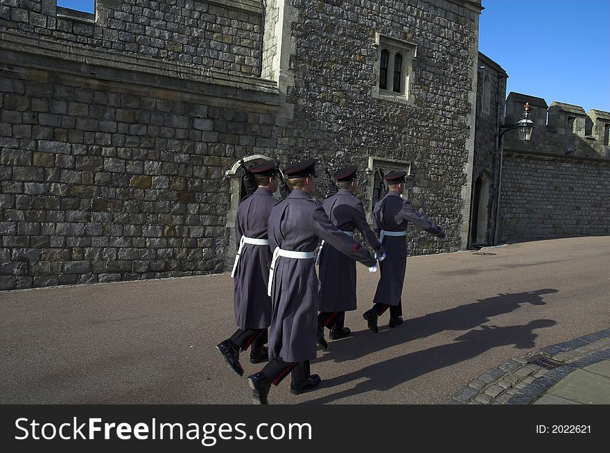 Marching guards at windsor castle, england, uk