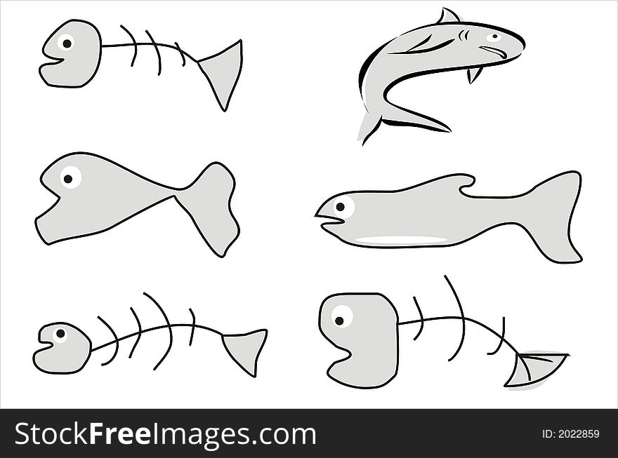 Fish bone and fish shapes. Fish bone and fish shapes