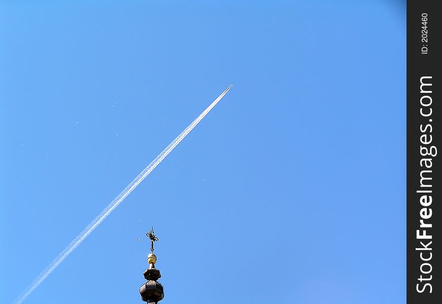 An airplane on the sky