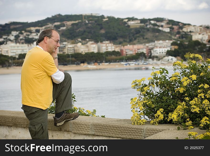 Man having a telephone call in beautiful landscape