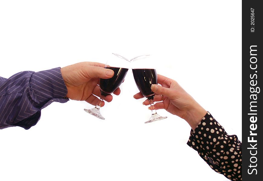 Couple touching glasses of red red wine