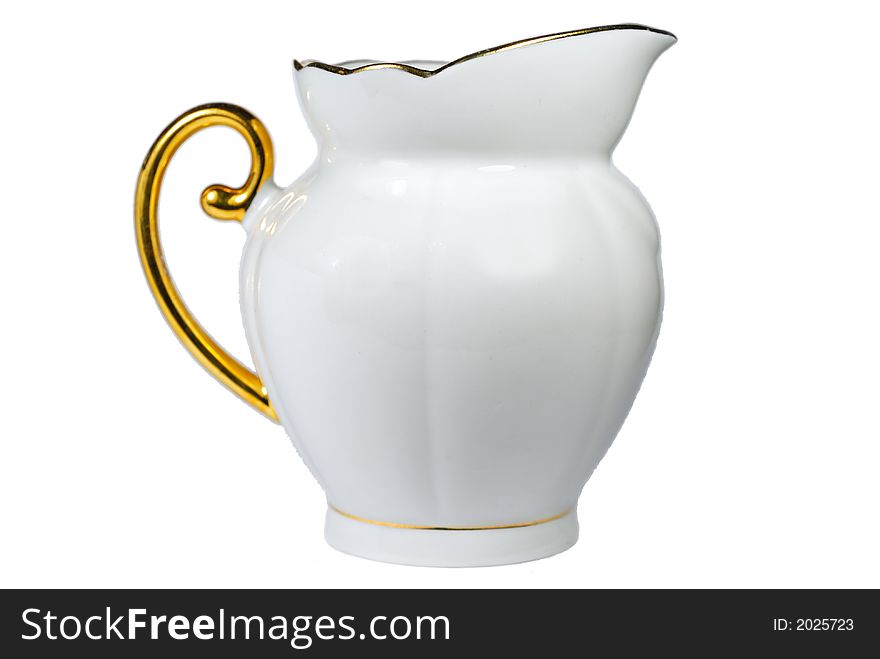 White clay jug isolated over white background