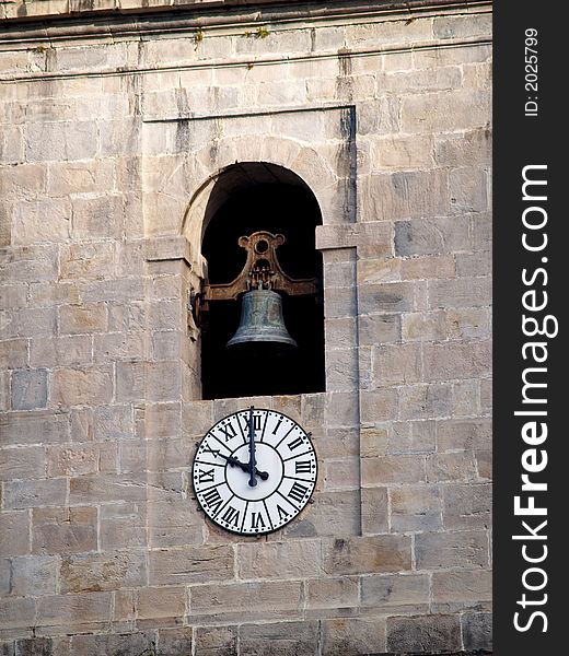Church Bell Tower and clock in the Basque Country, Spain