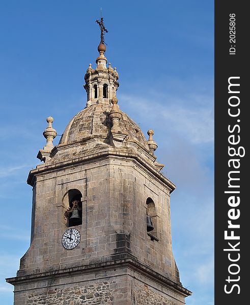 Church Bell Tower and clock in the Basque Country, Spain