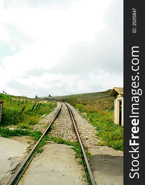 Green country railway panorama. Mediterranean Country Fields. Green country railway panorama. Mediterranean Country Fields.