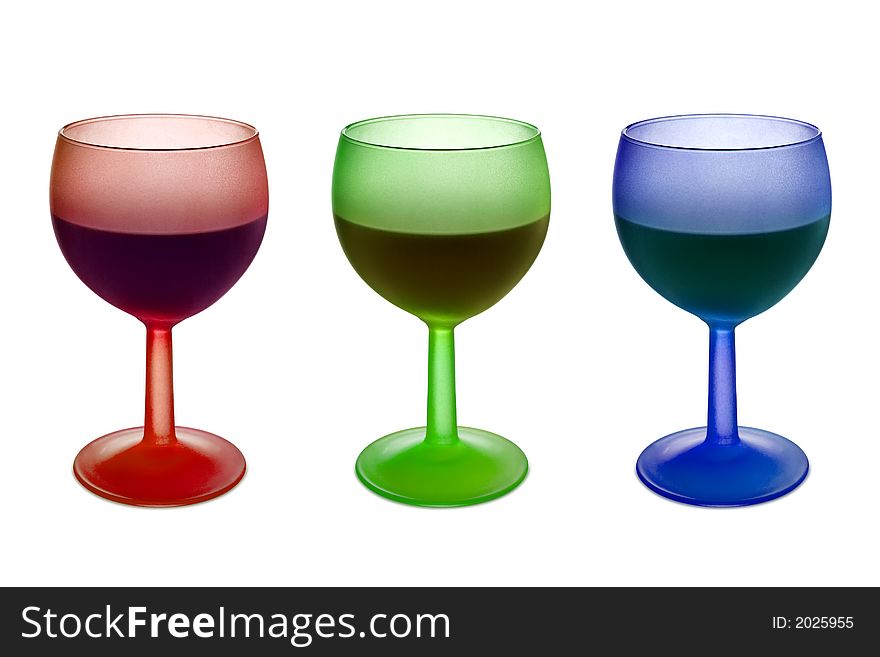 Three colorful glasses with wine