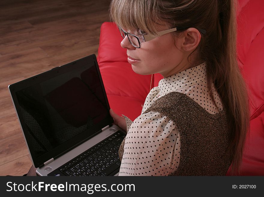 Business woman working on laptop. Business woman working on laptop