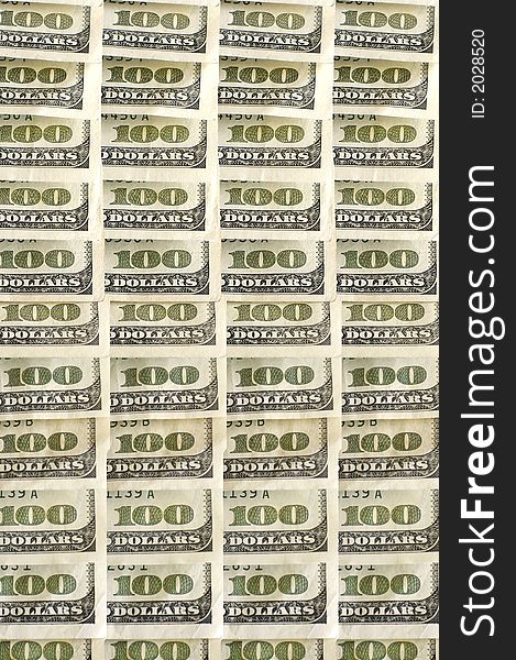 Closeup of hundred dollar bill isolated on white background. Closeup of hundred dollar bill isolated on white background