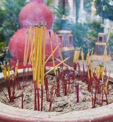 Burned Incense Sticks In The Incense Holder. Royalty Free Stock Photos