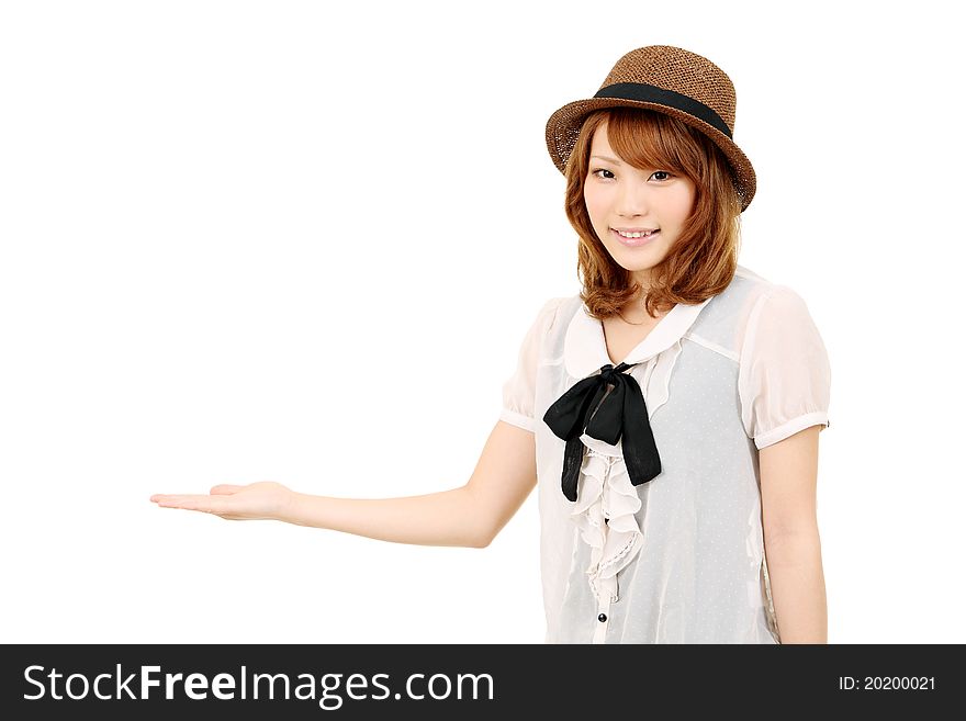 Young woman hand showing blank sign