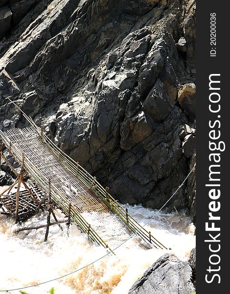 Fishes are caught with fish trap(Lee) at Lee Phee waterfalls on Don Khon Island, Lao PDR.