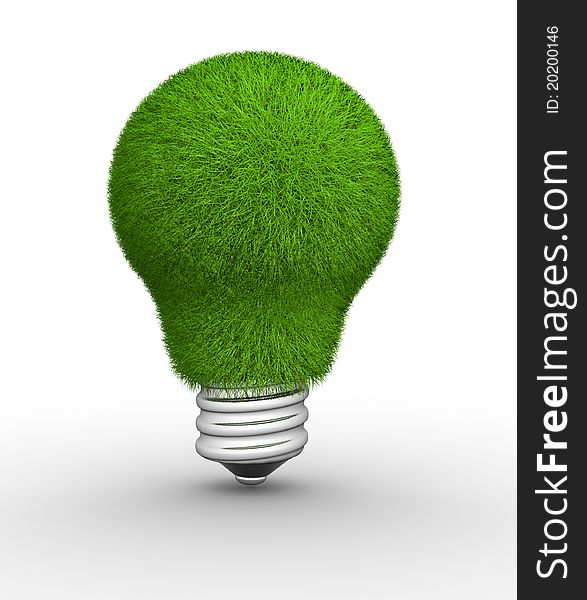 Lightbulb made of green grass. This is a 3d render illustration