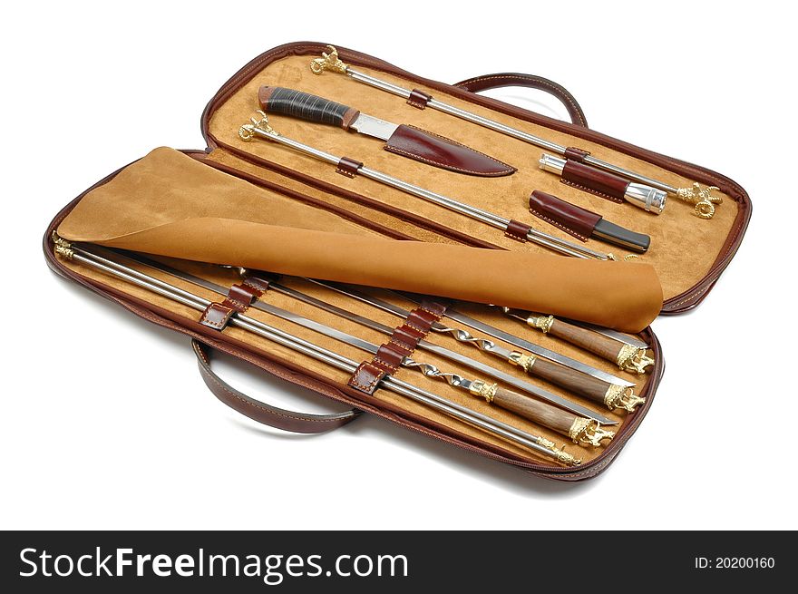 Case with set of skewers for barbecue