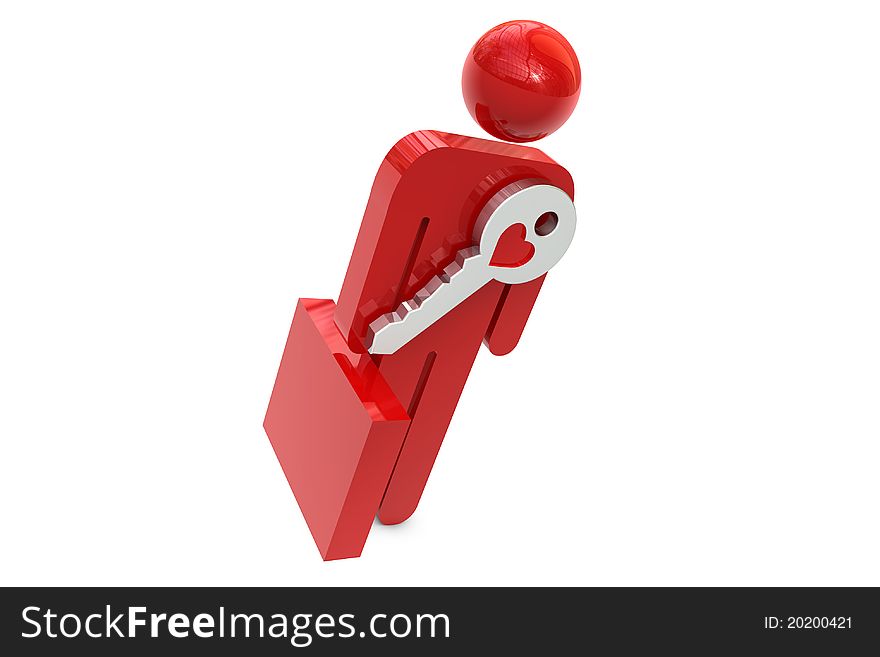Business character with a key on white background
