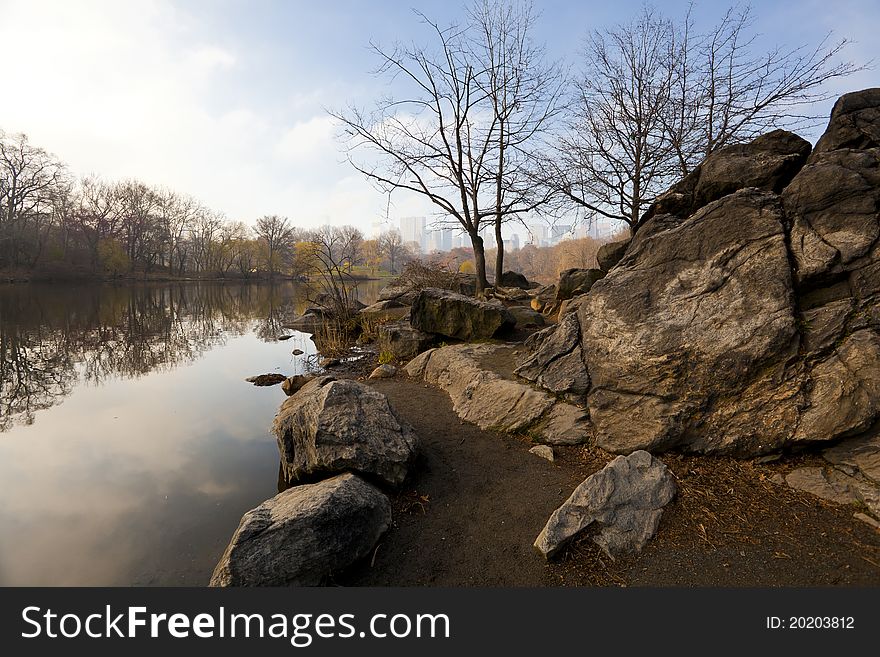 Lake in Central Park early spring