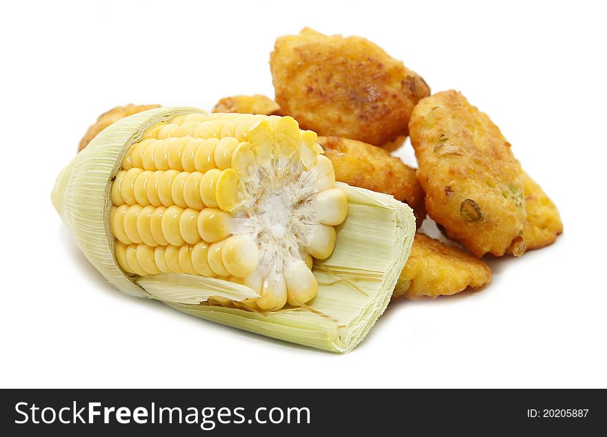 Fried corn with a sample of raw corn