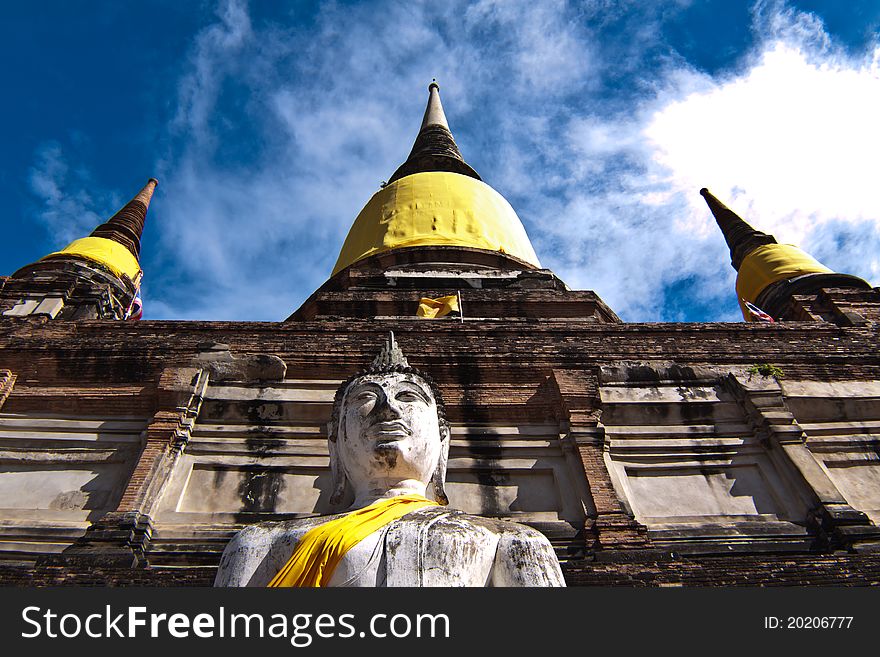 Pagoda ,buddha and blue  sky from ayutthaya temple,thailand. Pagoda ,buddha and blue  sky from ayutthaya temple,thailand