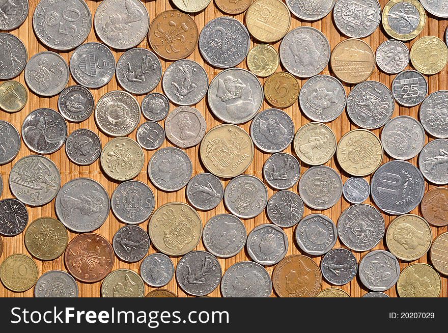 Old european coins abstract background and texture