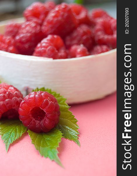 Raspberries In Wooden Basket