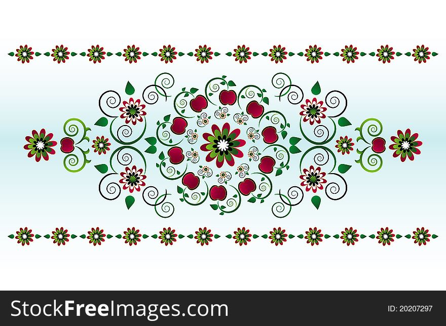 Horizontal ornament with flower and apple