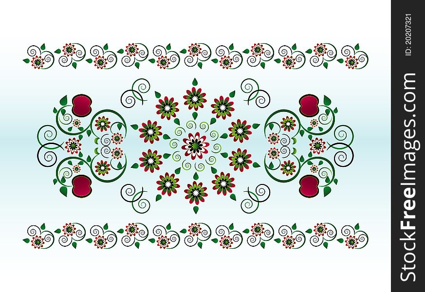 Horizontal ornament with flower and apple