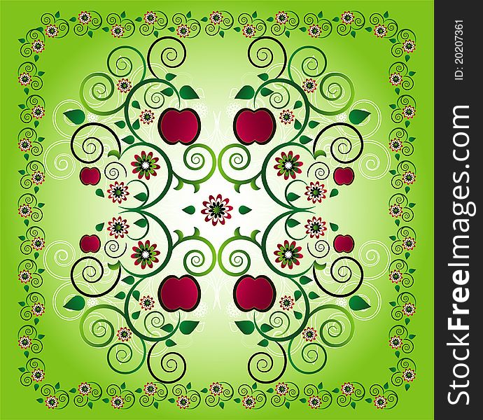Pattern with apple and flower