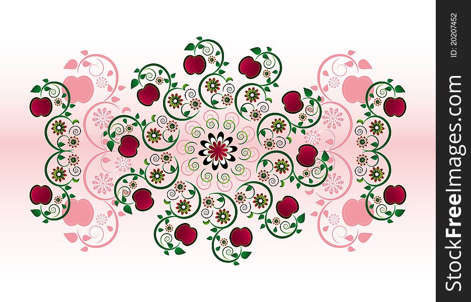 Horizontal ornament with flower and apple