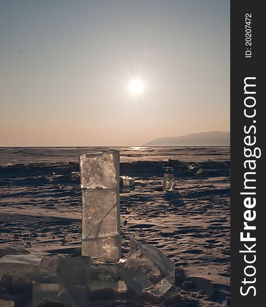 View on Baikal lake winter