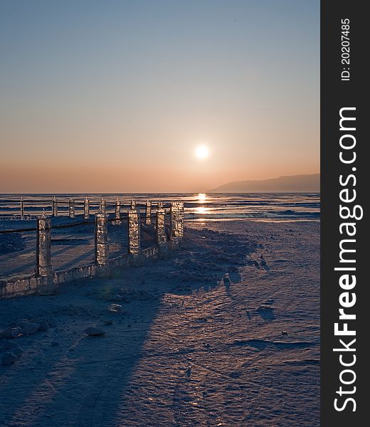 View on Baikal sunset winter