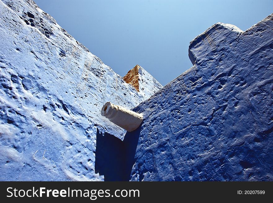 Mediterranean blue walls against a blue sky