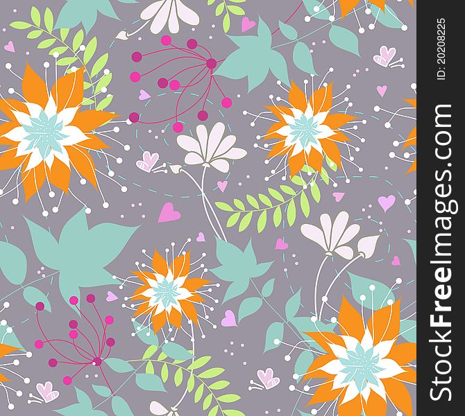 Floral seamless pattern with orange flowers