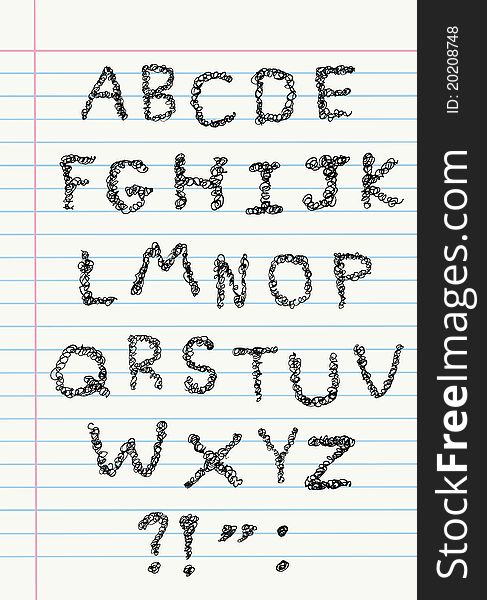 Scribble alphabet on a notebook paper