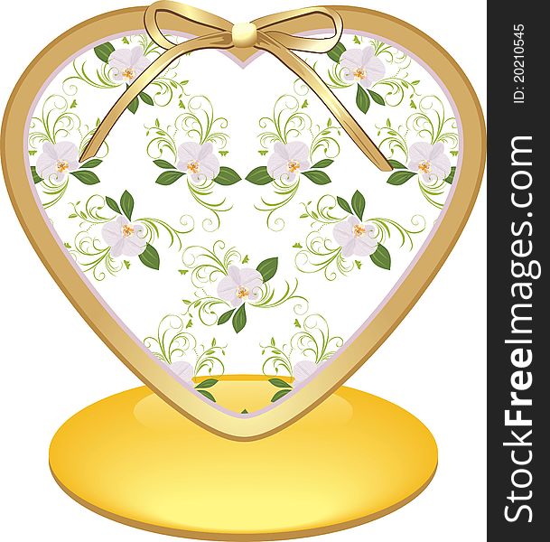 Glass heart with orchids. Illustration