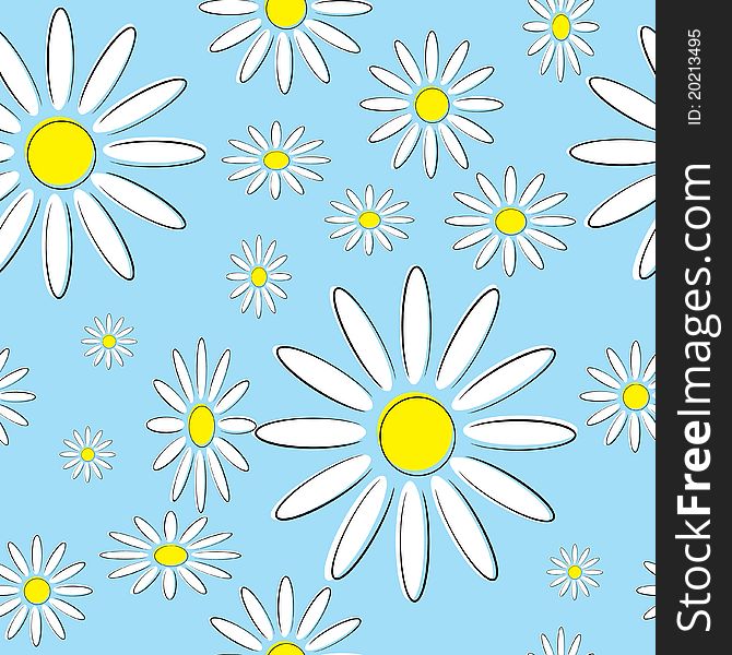 Seamless illustration of flowers daisies on a blue background. Seamless illustration of flowers daisies on a blue background