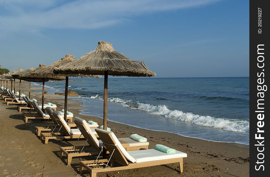 Empty Beach On Mediterranean Shore. Crete