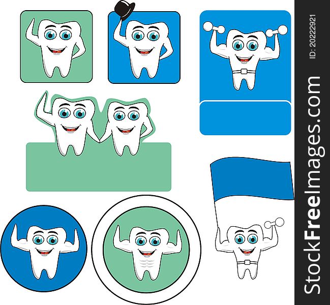 Different teeth logotypes on blue and green. Different teeth logotypes on blue and green