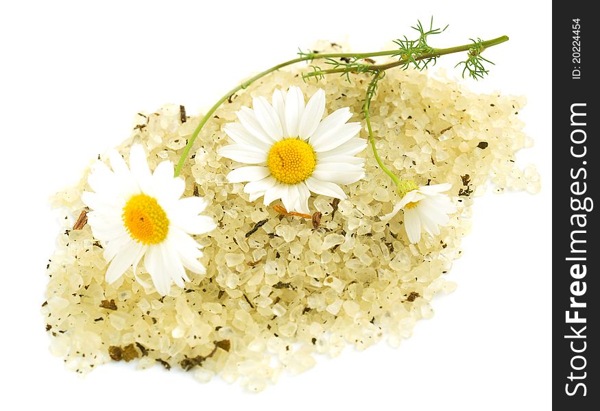 Herbal sea salt and chammile flowers