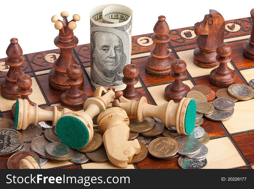 Chess and dollar isolated on a white background clipping path included
