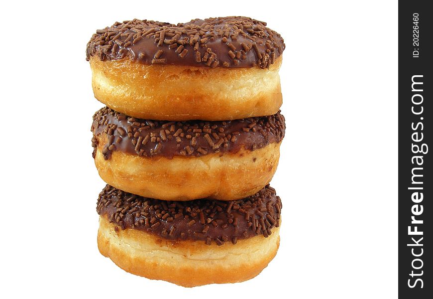 Chocolate doughnuts on white background