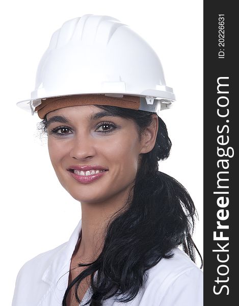 Professional woman with white helmet. Professional woman with white helmet