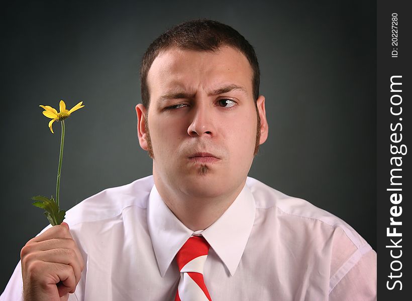 Funny guy with yellow flower. Funny guy with yellow flower