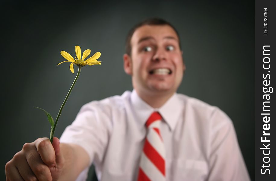 Funny guy with yellow flower. Funny guy with yellow flower