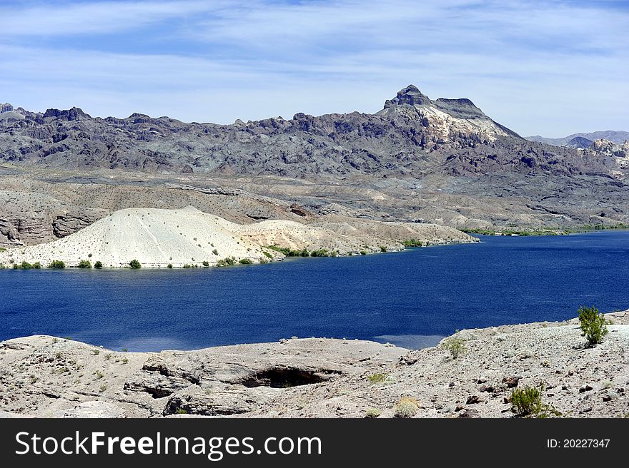 Landscape view of the Colorado River as it flows through southern Nevada's Lake Mead National Recreation Area near Nelson's Landing, Nevada. Landscape view of the Colorado River as it flows through southern Nevada's Lake Mead National Recreation Area near Nelson's Landing, Nevada.